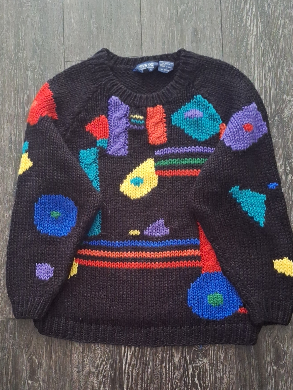 Vintage MI KI Black Colorblock Abstract Knit Sweater -